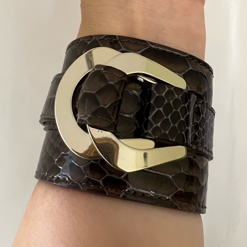 Max Mara Python Embossed Leather Cuff Bracelet - image 4
